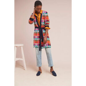 Moth Anthropologie Williston Plaid Long Cardigan Sweater Belted Womens Small